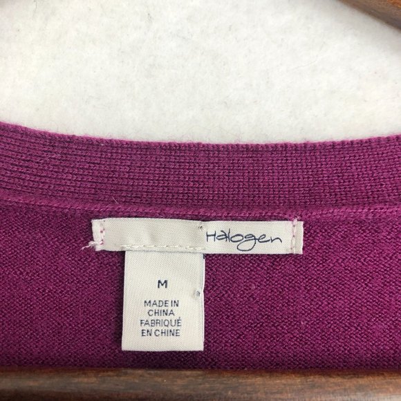 Halogen Women's Size Medium Purple 100% Merino Wool Knit V-Neck Cardigan Sweater - Picture 7 of 9